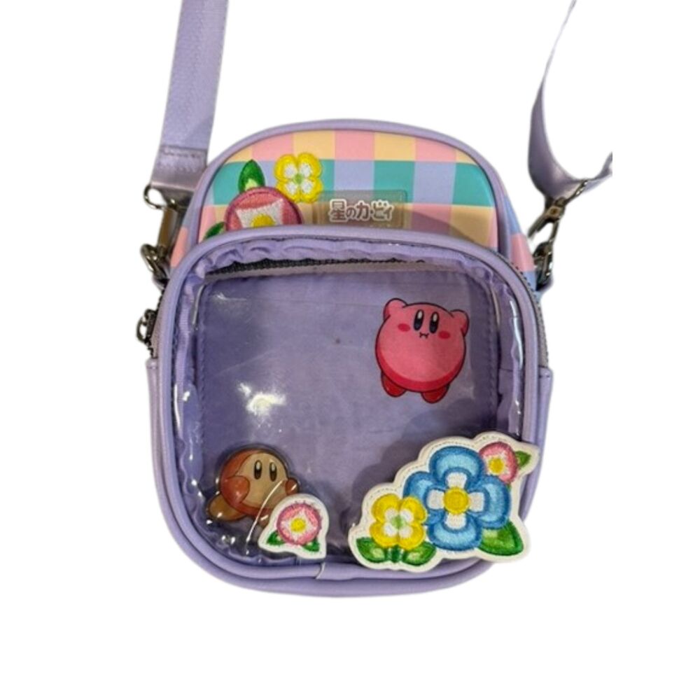 Bioworld Nintendo Kirby Crossbody Bag Pastel Plaid Clear Pocket Kawaii